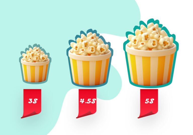 تسعيرات فشار السينما توضح تطبيق تاثير ديكوي Decoy Effect بأحجام مختلفة